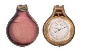 An early 20th century lacquered brass pocket aneroid barometer, unsigned,