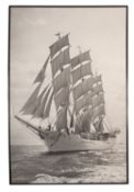A large black and white photograph of the Training Ship 'Mercator', framed, 116x76cm.