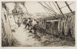 Arthur Briscoe (1873-1943) 'Making Sail', monochrome engraving No.