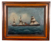 British, 19th Century - A sail-steam merchantman - Oil on canvas - 41.5 x 55cm, 59.5 x 73cm framed.