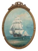 British School late 19th/ early 20th Century Oil on paper of a fleet of ships of the line,