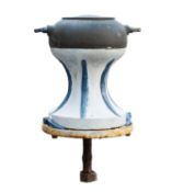 A 20th Century brass Capstan. Overpainted in blue and white, 41cm high.