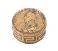 A 19th century pressed brass Admiral Nelson commemorative box,