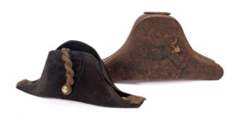 A 19th century Royal Navy Regulation pattern Bicorn hat with gold gilding and labelled to the