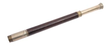 A leather cased single draw telescope, maker T.