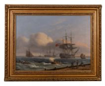 Thomas Luny (British 1759-1837) 'Royal Navy Warships of the Red Squadron at Anchor' Signed lower
