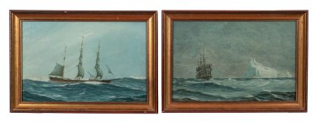 British School, 19th Century - Scenes with clippers passing an iceberg and in full sail