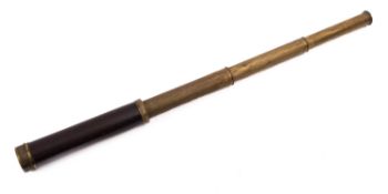 A late 19th century mahogany and brass three draw telescope, maker Dollond, London 71.