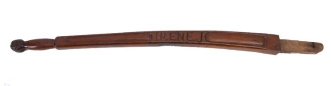An early 20th Century mahogany tiller from the J class yacht 'Irene'.