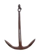 A large cast iron ship's anchor. Indistinctly stamped, 147cm high.