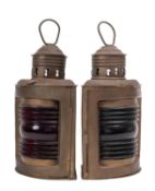 A pair of copper ships 'Port' and' Starboard' lamps,