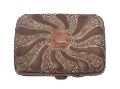 An early 20th century copper cigarette case constructed from the wreck of HMS Foundroyant