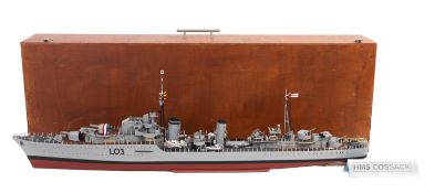 A scratch built remote control scale model of the HMS 'Cossack'.