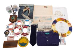 A silver P&O Millenium Cruise candlestick together with a collection of P&O and Canberra