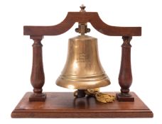 A mid 20th Century brass bell, metal taken from HMS Tiger 1916.