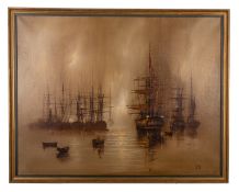Barry Hilton (British, b.1941) - Sailing ships at anchor - Oil on canvas - 69.