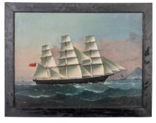 Circle of Lai Sung (Chinese, 1850-1885 ) - A clipper under full sail - Oil on board - 42cm x 56cm,