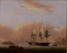 Nicholas Condy (British 1793-1857) 'A Royal Navy Frigate of the White Squadron, Plymouth'.