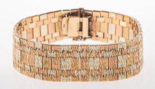 A 1970's 9ct gold tri-colour bracelet,