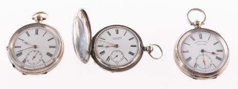 Three silver pocket watches to include: Jas.