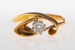 A 1980's 18ct gold diamond ring, claw set with a brilliant-cut diamond, diamond approx. 0.