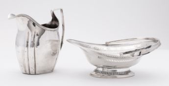 A George III silver Bright cut swing handled sweet meat dish maker's mark rubbed out, London 1792,