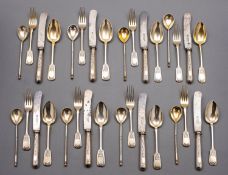 A part canteen of Russian gilt silver and niello flatware by Michael Yakovlev, Moscow 1821-23,