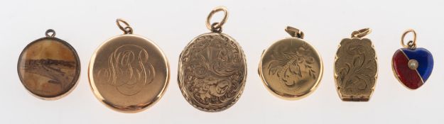 A mixed group of six pendants,