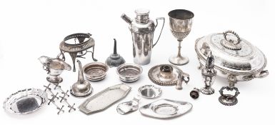 A mixed group of silver plate including; a large oval entree dish, stand,