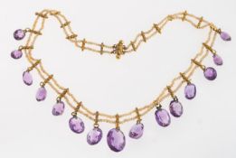 A Victorian seed pearl and amethyst fringe necklace, a double row of seed pearls,