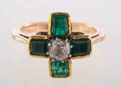 A Georgian/early Victorian emerald and diamond ring, in the form of a cross,