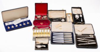 A mixed group of silver and silver plated items including; a cased set of six coffee spoons,