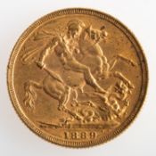 A full sovereign, Victoria 1889, 8.1grams.