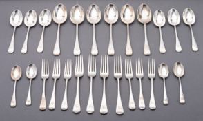 A Victorian part canteen of silver Old English pattern flatware by Thomas Kanzow Bowley,