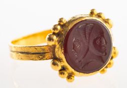 A carnelian intaglio ring, (possibly Roman),
