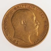 A half sovereign, Edward VII 1906, 4.0grams.