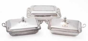 A pair of mid 20th century silver plated entree dishes, liners and covers,