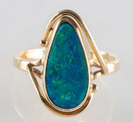 A black opal ring, an abstract openwork designed ring,