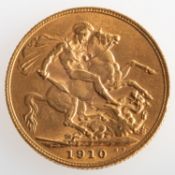 A full sovereign, Edward VII 1910, 8.1grams.