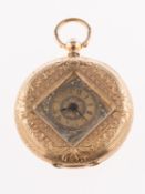 An unusual 14K gold pocket watch the diamond-shaped dial having black Roman numerals,
