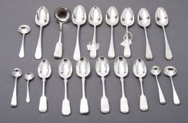 A mixed group of 18th and 19th century silver flatware including;
