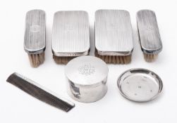 A mixed group of silver including; a circular box with engraved monogram by Thomas Hayes,