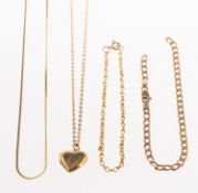 A mixed group of jewellery, including a 9ct gold broken curb link bracelet,