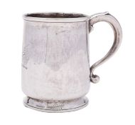 A George I silver mug possibly by John Wisdome, London 1725, maker's mark poorly struck,