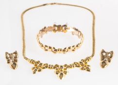 A 9ct gold necklace, bracelet and earrings,
