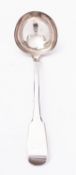A George IV silver Fiddle pattern soup ladle by John Meek, London 1825, engraved initials, 33.