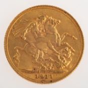 A full sovereign, a George V 1911, 8.1grams.