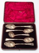 A matched set of four berry spoons, various dates and makers, later decoration, 271gms, (8.7ozs.