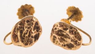 A pair of 'gold nugget' screw back earrings, screw back fittings marked 9ct, length approx. 1.