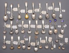 A mixed group of silver spoons; various designs, dates and makers, mostly 18th and 19th century,